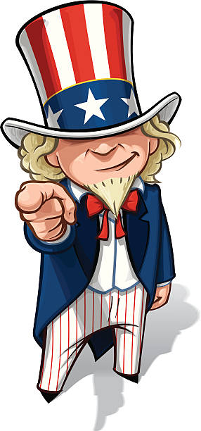 Uncle Sam 'I Want You' Clean-cut, overview cartoon illustration of Uncle Sam pointing the finger in a classic WWI poster style. president illustrations stock illustrations
