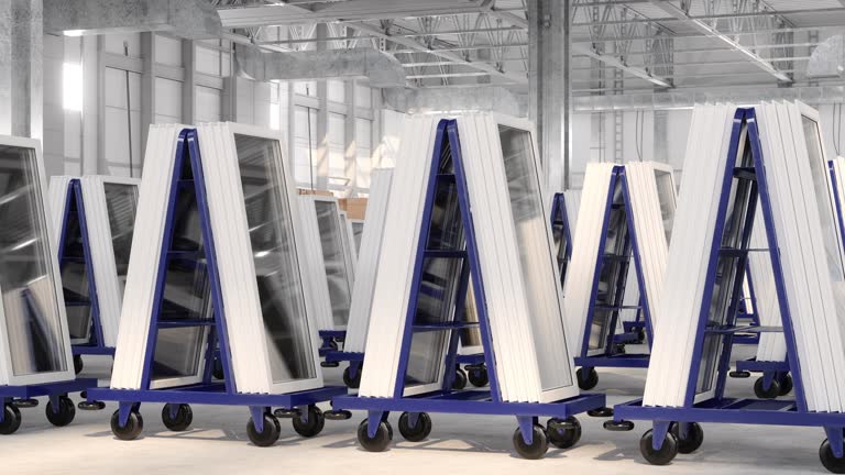 Close-up View Of PVC Windows In Distribution Warehouse