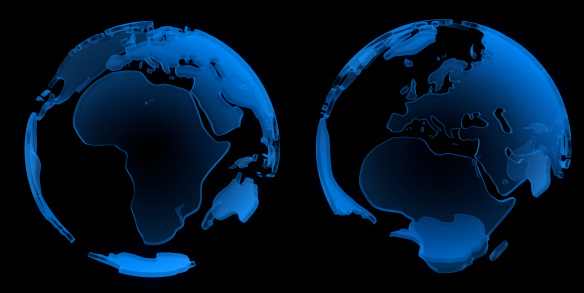 X ray globe, Europe and Africa, isolated on black