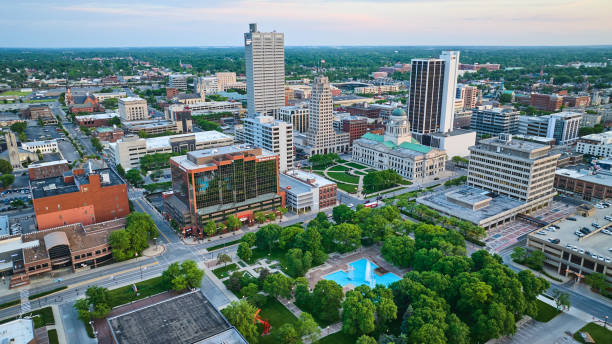istock Aerial Freimann square blue hour over downtown Fort Wayne with main buildings 1567310094