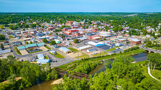 Aerial shots of Charlottesville, Virginia on a cloudy evening in early Fall.