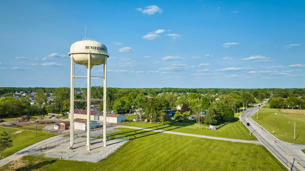 istock Aerial white water tower for Huntertown Indiana 1567324135