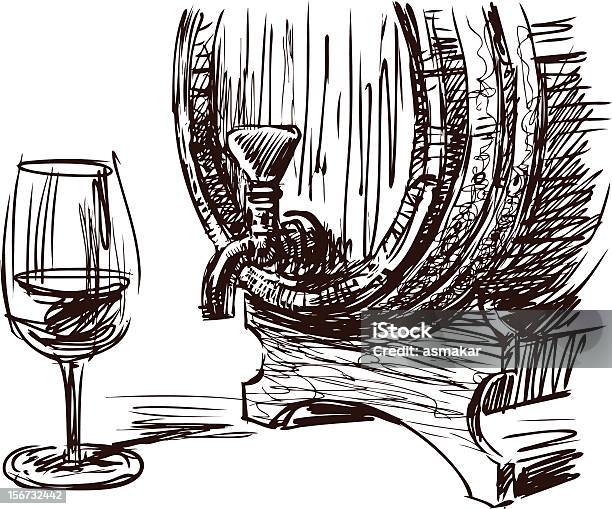 Бочка Вина И Стекло — стоковая векторная графика и другие изображения на тему Бочка для вина - Бочка для вина, Водопроводный кран, Алкоголь - напиток