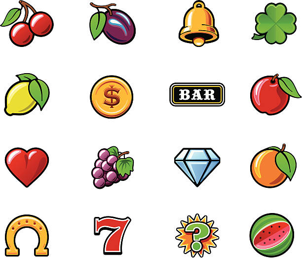 ilustrações de stock, clip art, desenhos animados e ícones de máquina de casino conjunto de símbolos - jackpot