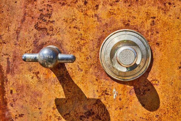 istock Antique, unique, orange rusting abstract car part, two silver shapes, circle, hamer shadows 1567331449