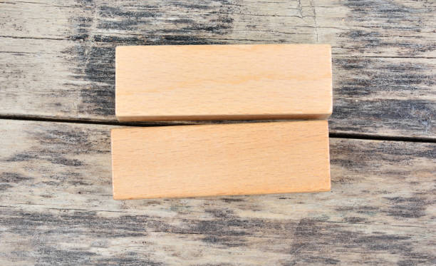 Empty wooden blocks on a wooden desk stock photo