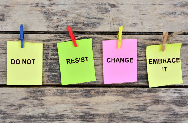 Do not resist change embrace it words on colorful paper notes stock photo