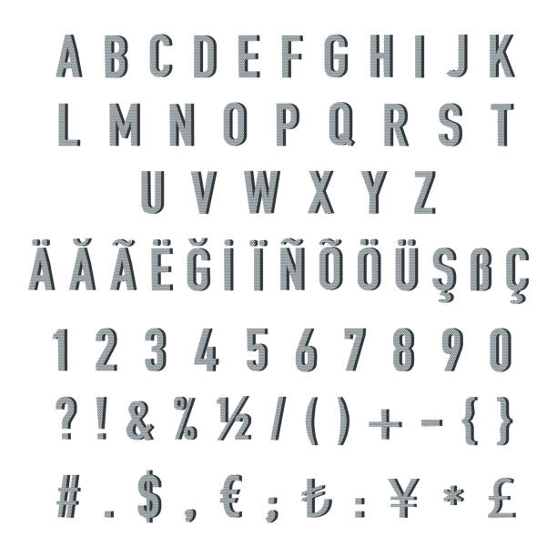 istock Dotted Halftone Font Design, Alphabet, Numbers, Currency Signs and Punctuation Mark. Typeface. 1567354333