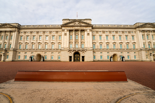 London, UK - January 14th 2022: Buckingham Palace exterior, daytime view, with people