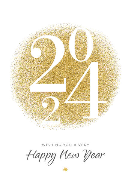 illustrations, cliparts, dessins animés et icônes de 2023 - carte du jour de l’an avec paillettes dorées. fond blanc. - voeux 2024