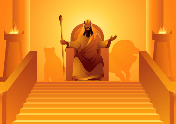 솔로몬 왕이 왕좌에 앉다 - david stock illustrations