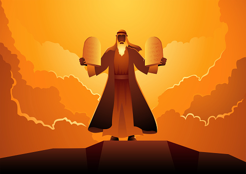 Biblical figure illustration series,  Moses and the Ten Commandments, vector illustration