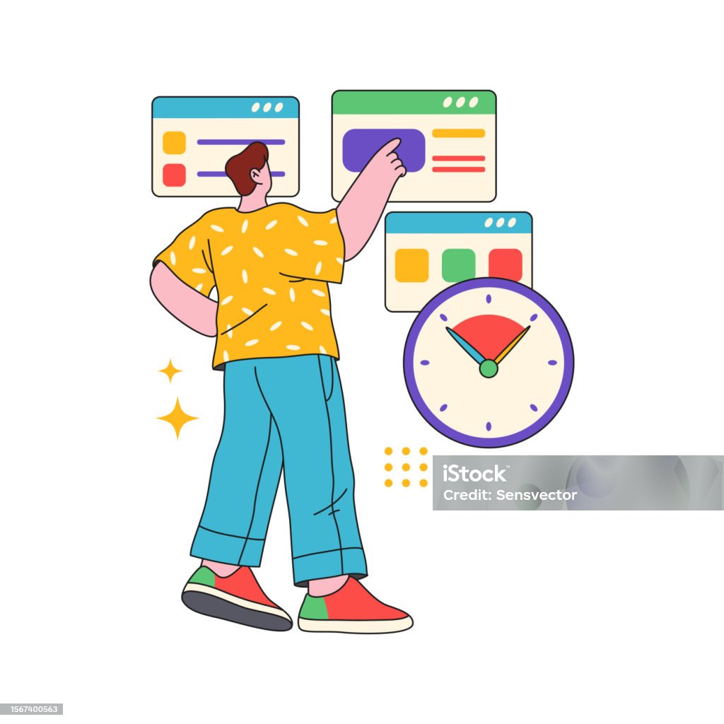Work Tracking Cartoon Employee Using Organizer And Planners At Work For Efficient And ...