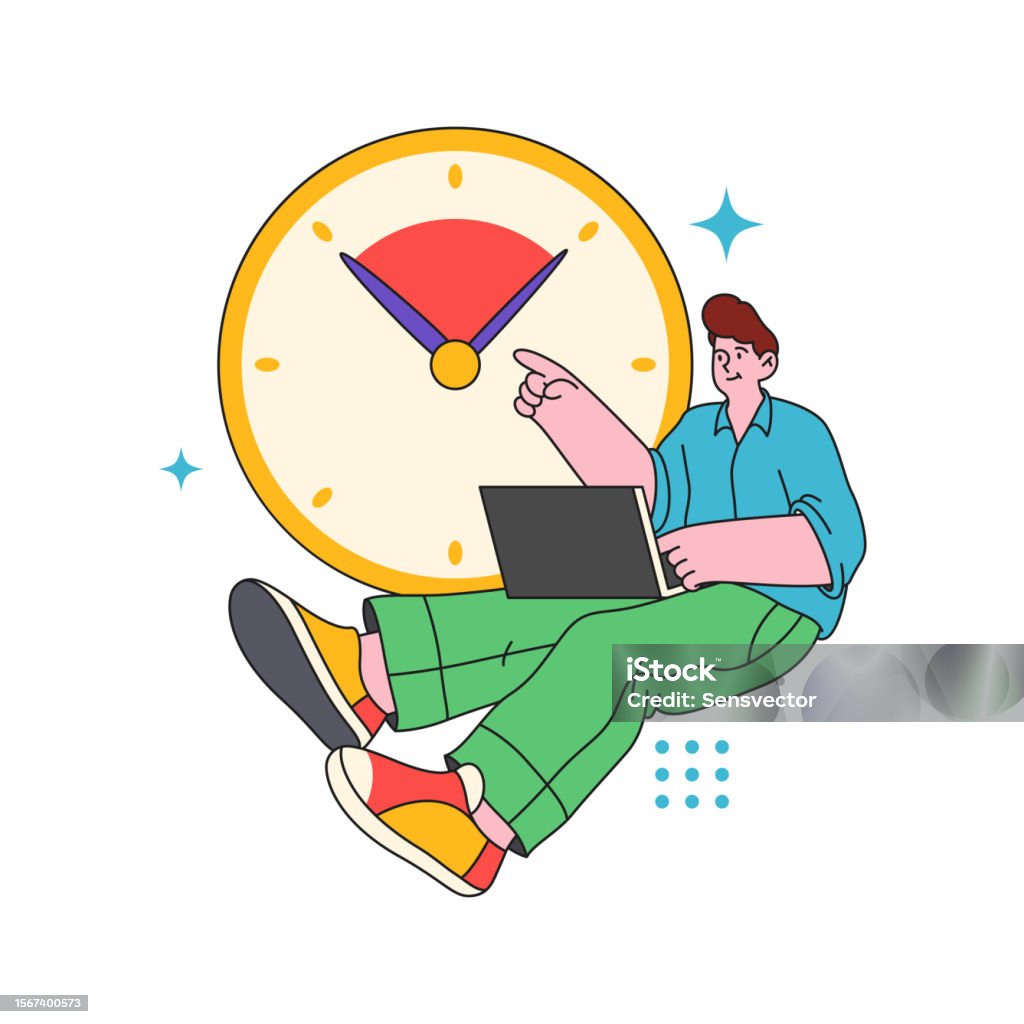 Work Tracking Cartoon Employee Working On Project Completion On Time Vector Flat Cartoon ...