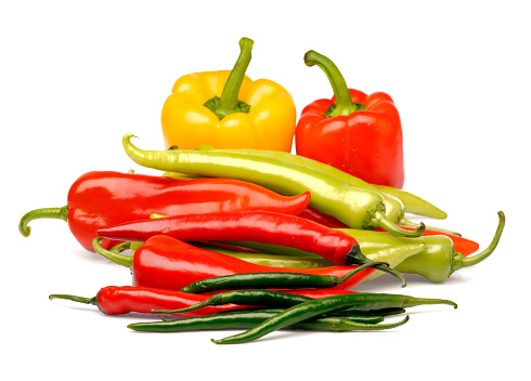 Group of Peppers on white background