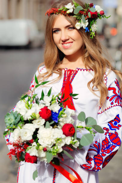 istock Beautiful blond bride in traditional ukrainian clothes posing  w 1567419701