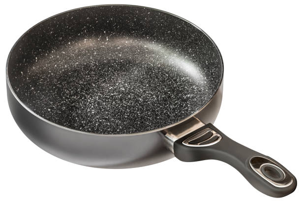 Modern Heavy Duty Black Non Stick Ceramic Coated WOK Fraying Pan Isolated on White Background stock photo