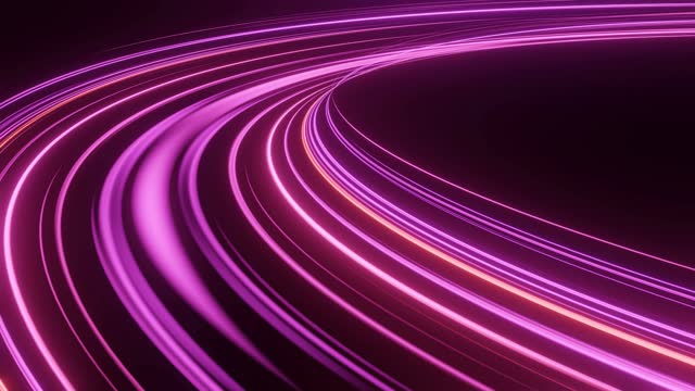 An abstract 3D loop animation background featuring a neon light speed line