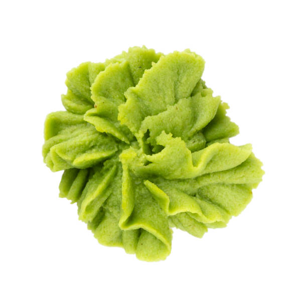 spicy wasabi paste isolated on white background. top view. - wasabi imagens e fotografias de stock