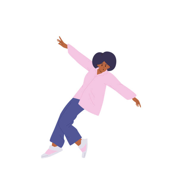 멋진 젊은 십대 여자 스트리트 브레이크 댄서 만화 캐릭터 고립 o 흰색 배경 - dancing breakdancing street city life stock illustrations