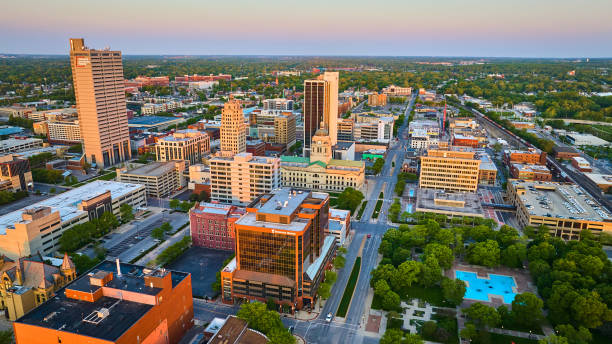 istock Sunrise aerial downtown Fort Wayne cityscape Freimann Square, courthouse, skyscraper architecture 1567473630