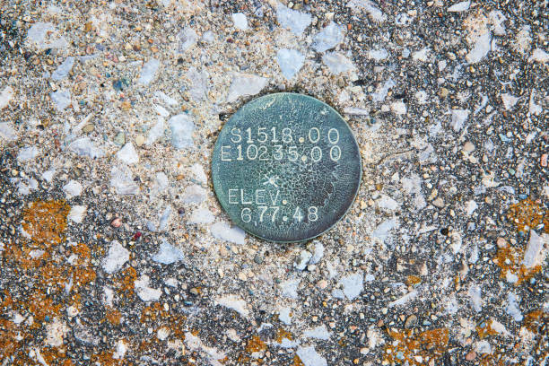 istock Textured background asset, rust, moss, lichen covered, bespeckled rock, round metal numbered plate 1567475418