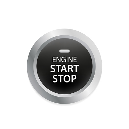 Engine start stop button. Car dashboard element. Push circle button engine stop start quality. Vector 3d illustration isolated on white background. Vector illustration
