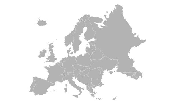 качественная карта европы с границами регионов - европейская культура stock illustrations