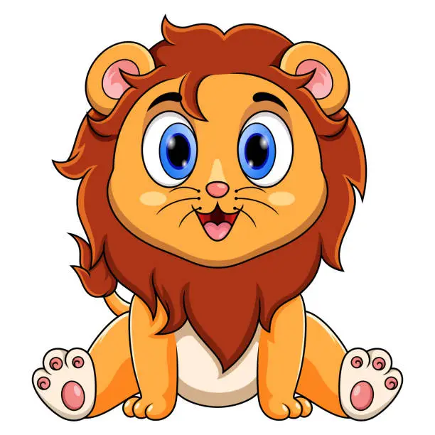 Vector illustration of Cute baby Lion cartoon sitting