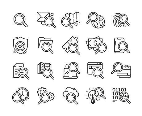 Search line icons. Pixel perfect. Editable stroke. Vector illustration.