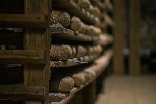 cheese making process in the Pyrenees near Andorra.\ndesde al leche al queso and the cellar where the cheeses are aged