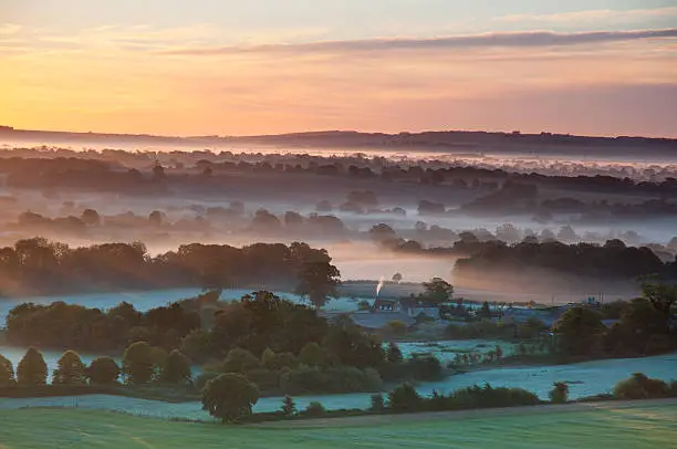 Sunrise over the Vale of Pewsey, Wiltshire, England.