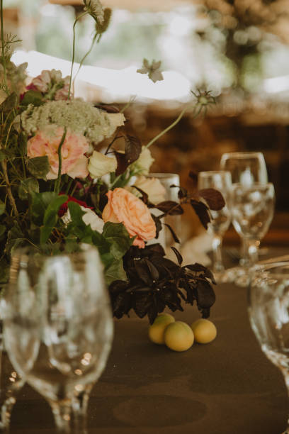 istock wedding decoration, setting table with pants and flowers 1567550441