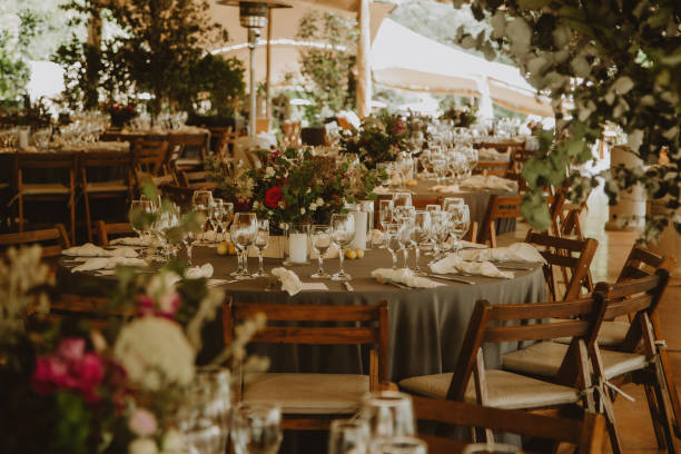 istock wedding decoration, setting table with pants and flowers 1567569990