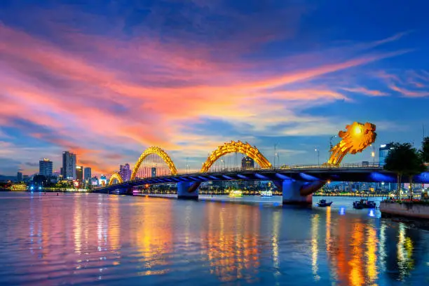 Photo of Dragon bridge at twilight in Da nang, Vietnam.