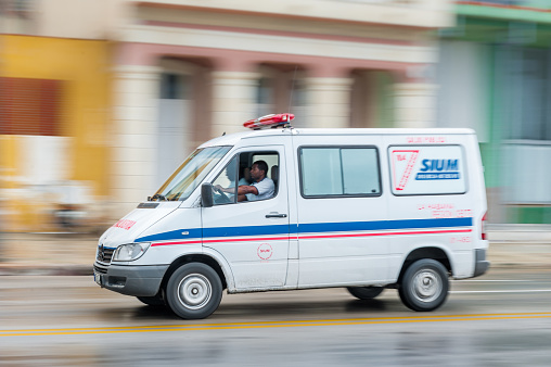 HAVANA, CUBA - OCTOBER 21, 2017: Emergency Vehicle in Havana, Cuba