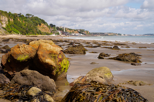 Shanklin beach at low tide from the rock pools