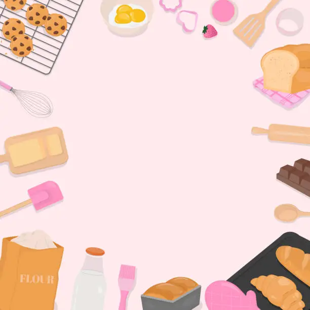 Vector illustration of Bread and bakery ingredients with copy space