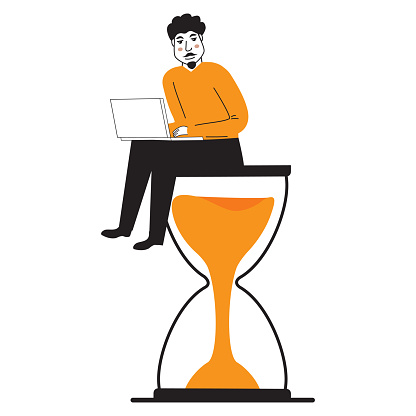 Time management deadline concept.Hand drawn vector illustration.Alarm clock.