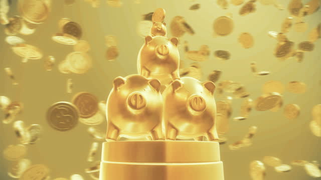 golden piggy bank and coins