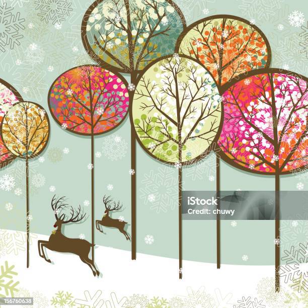 크리스마스 풍경 및 Reindeers 크리스마스에 대한 스톡 벡터 아트 및 기타 이미지 - 크리스마스, 고풍스런, 복고풍