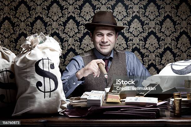Rich Man Posing With Money Bags Gold And Dollar Bills Stock Photo - Download Image Now