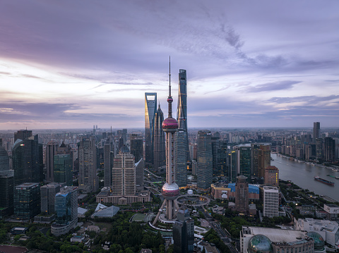 Panorama of Shanghai aerial view at morning