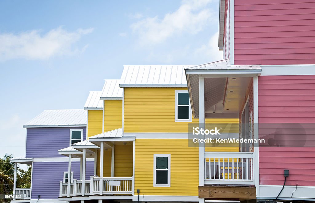 Colorful Condos in the Keys Built for Habitat for Humanity, these colorfully painted new homes on the Florida Keys await their new owners. Key West Stock Photo