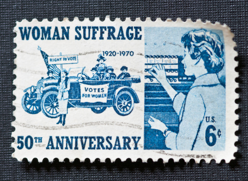 The 6-cent stamp commemorating the 50th anniversary of the constitutional amendment that guaranteed American women the right to vote was first placed on sale on August 26, 1970, at Adams, Massachusetts. The 19th amendment was passed by Congress on June 4, 1919 and ratified on August 18, 1920. The amendment declared that \