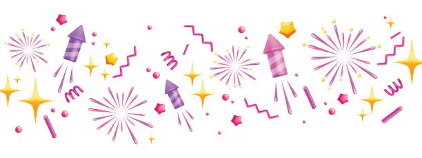 Vector illustration of 3D firework vector Diwali holiday background, vector surprise firecracker spark festive border, star.