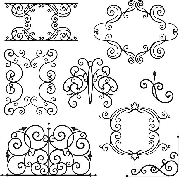 Wrought Iron Ornament Series A set of 8 exquisitive and very clean ornamental designs. wrought iron stock illustrations
