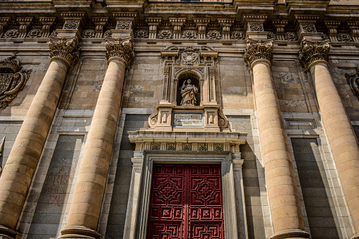 Front Door Closeup Of Clerecia Church In Salamanca, Spain