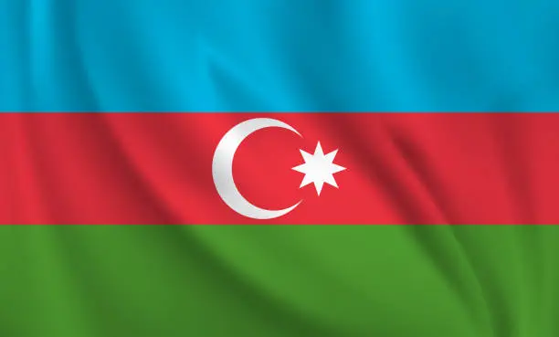 Vector illustration of Waving flag of Azerbaijan blowing in the wind. Full page flying flag