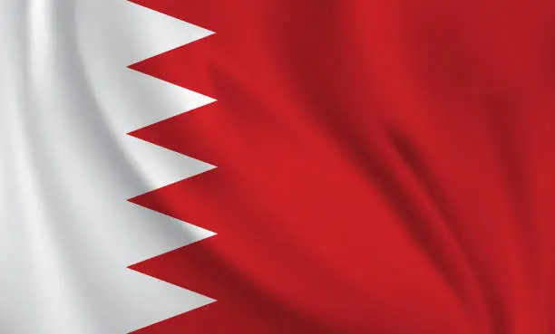Vector illustration of Waving flag of Bahrain blowing in the wind. Full page flying flag